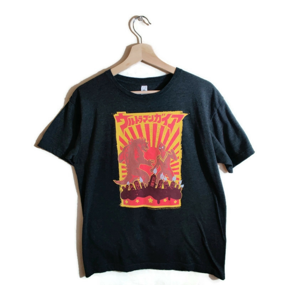 SMARTEX Rare Dark Gray Multicolored Graphic Ultra Man Vs Godzilla T-Shirt M